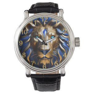 saffier blauwe en gouden leeuw, horloge