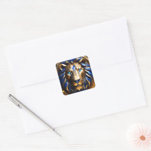 saffier blauwe en gouden leeuw, vierkante sticker
