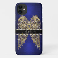 Saffier Blauwe Gouden Engelenvleugels met Diamante