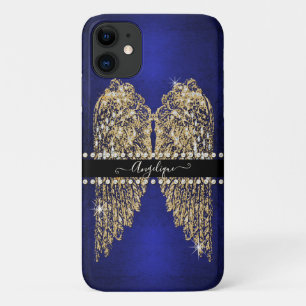 Saffier Blauwe Gouden Engelenvleugels met Diamante iPhone 11 Hoesje