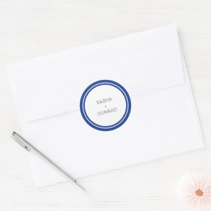 Saffier Blauwe Krachtige Rand Moderne Trouw Ronde Sticker