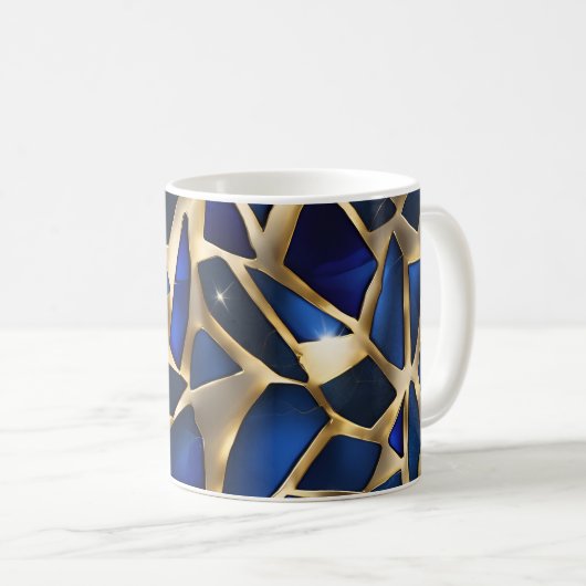 Saffier en goudkleurige gebarsten glasontwerp mok (Voorkant rechts)