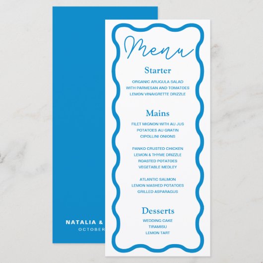 Saffier Golvend Retro Trouwmenu Menu (Voorkant / Achterkant)