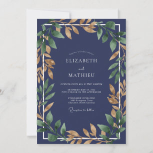 Saffier Goud Loof Eucalyptus Bruiloft Kaart