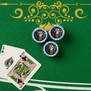 Saffierblauw en gouden leeuw, poker chips