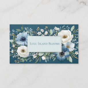 Saffierblauwe Aquarel Bloemen Gouden Lijst Visitekaartje