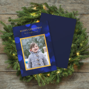 Saffierblauwe Bokehlichtjes Gouden Vrolijk Kerstmi Feestdagenkaart