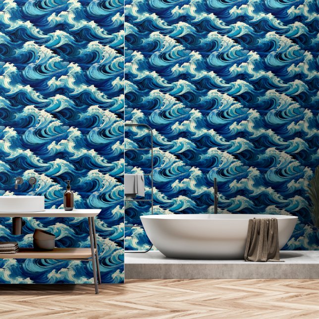 saffierblauwe oceaan behang (Badkamer)