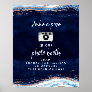 Saffierblauwe Roze Gouden Fotohokje Huwelijksbord Poster