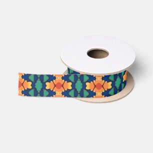Saffraan Bloom Bloemen Navy Sinaasappel en Groen Lint