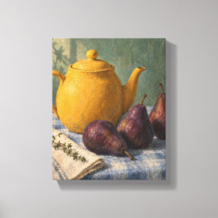 Saffraan Theepot en Damson Peren Rustieke Stille Canvas Afdruk