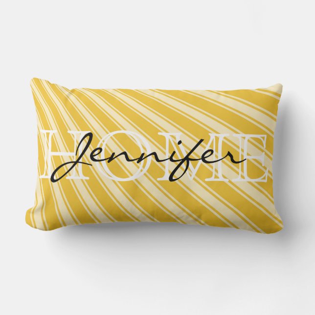 Saffron Color Stripe Pattern Home Monogram Kussen (Voorkant)