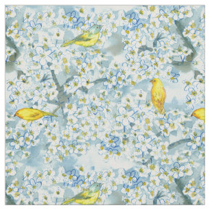 Saffron Finch Warbler Birds Blooming Fruitboom Stof