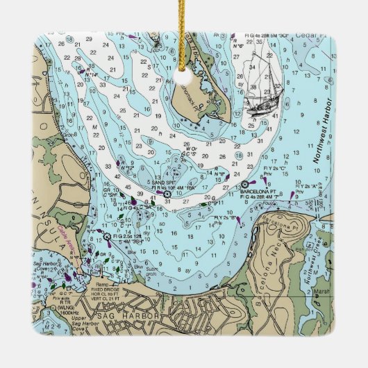 Sag Harbour NY NOAA Grafiek Kerstmis Keramisch Ornament (Achterkant)