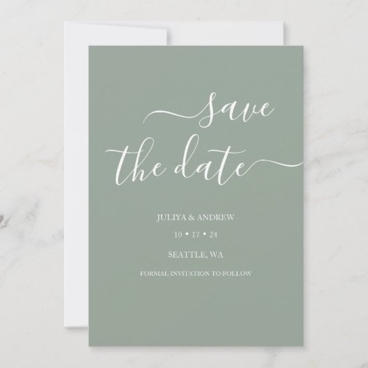 Saga groen script bruiloft opslaan van de datum ka save the date (Voorkant)