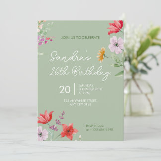 Sage 26th Birthday Invitation Simple floral