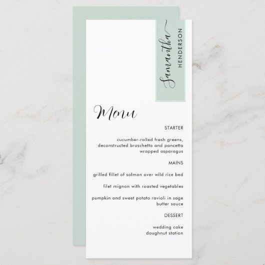 Sage Aangepast met gastnaam Elegant-menu Menu (Voorkant / Achterkant)