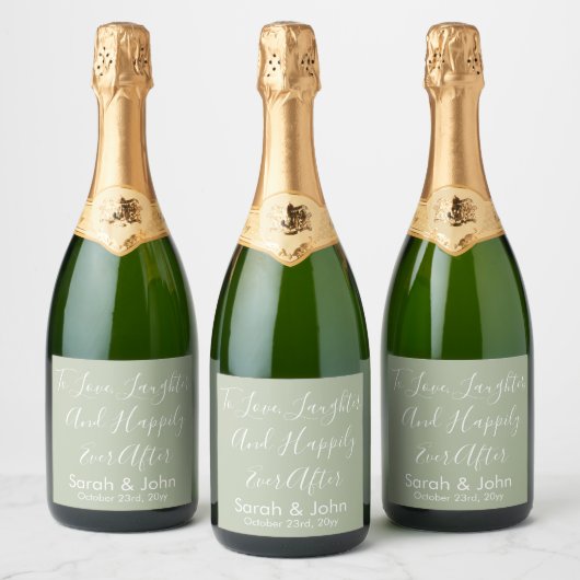 Sage Aangepaste Gepersonaliseerde Script bruiloft  Sparkling Wijnetiket (Flessen)