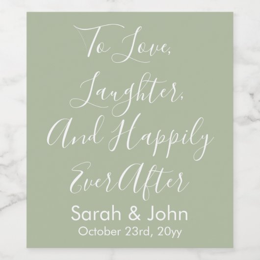 Sage Aangepaste Gepersonaliseerde Script bruiloft  Wijn Etiket (Enkel label)