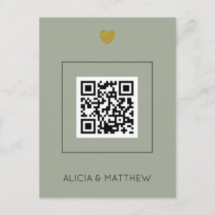 Sage All in One Wedding Invitation met QR Code Briefkaart