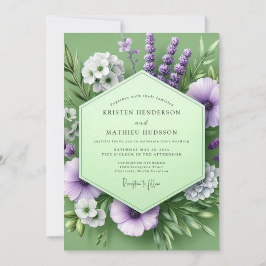 Sage Amethyst Weide Bruiloft Kaart (Voorkant)