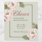 Sage and Blush Peony Floral Wedding Wijn Etiket (Enkel label)