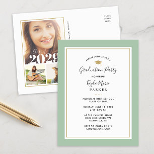 Sage and Gold 3 Foto Graduparty Invitation Aankondigingskaart
