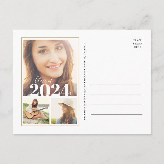 Sage and Gold 3 Photo Graduation Party Invitation (Dos)