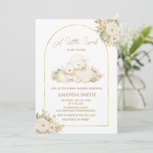 Sage and Ivory Little Lamb Baby Shower Invitation (Debout devant)