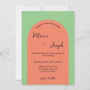 Sage and Salmon Modern Wedding Invitation Kaart