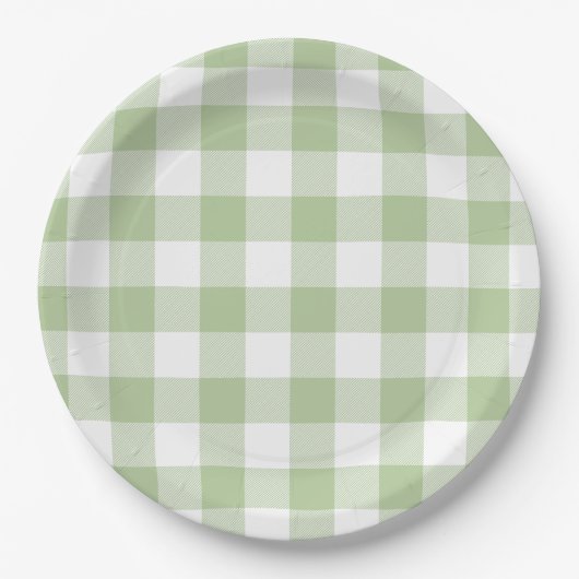 Sage and White Buffalo Plaid Gingham Papieren Bordje (Voorkant)