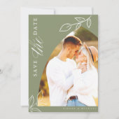 Sage Arch Boho Minimal Leaf Foto Save The Date (Voorkant)