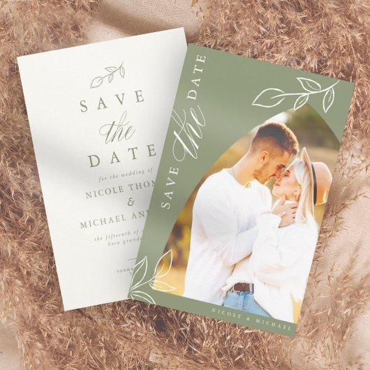 Sage Arch Boho Minimal Leaf Foto Save The Date