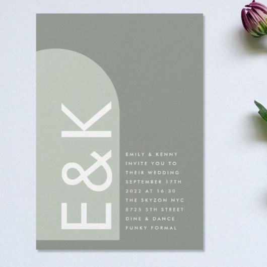 Sage Arch Moss Abstract Japandi Minimalism Wedding Kaart