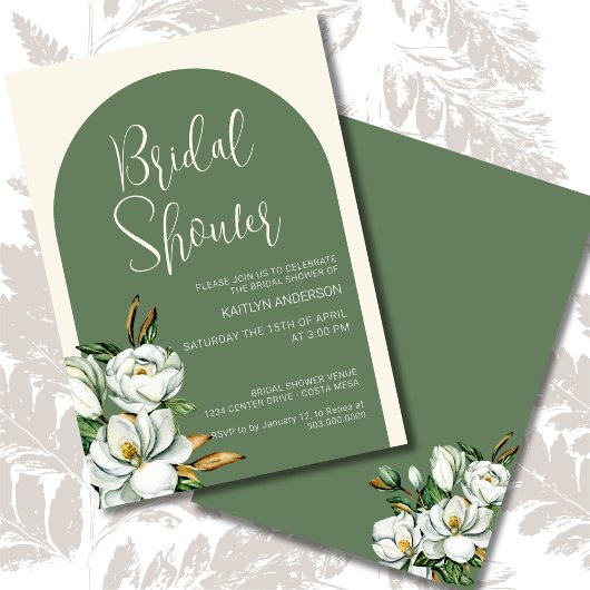 Sage Arch White Floral Bridal Showboat Invitation