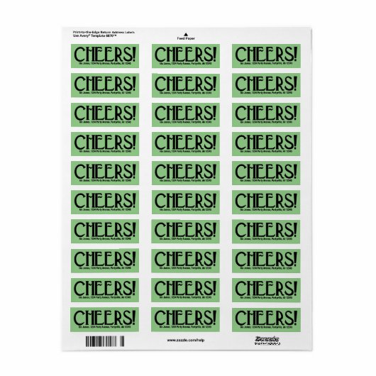 Sage Art Deco Cheers Adres Etiket (Full Sheet)