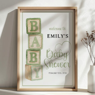 Sage Baby Blocks Baby Shower Welkom Poster