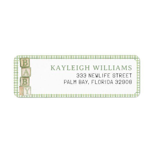 Sage Baby Blocks Return Address Label (Voorkant)