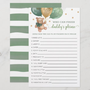 Sage baby shower papa's frase spel teddybeer 