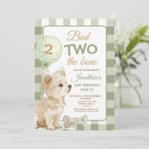 Sage Bad Two the Bone Puppy Verjaardag Pawty Gingh Kaart