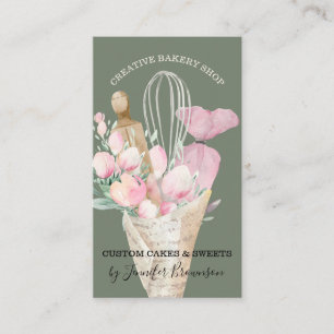 Sage Banketbakker Roze Bloemen Boho Bakker Visitekaartje