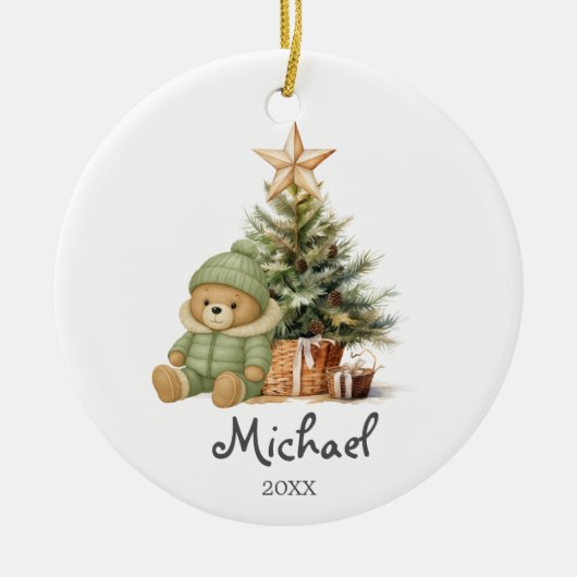 Sage Bear Trees Baby’s First Christmas Ornament (Voorkant)