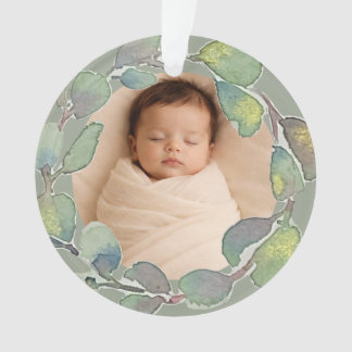 Sage Bébé Photo Personnalisé Aquarelle Eucalyptus