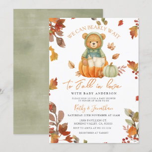 Sage Beer Herfst in Liefde Pompoen Baby shower Kaart