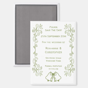 Sage Bells Scrollwork Wedding Save the Date Magneet