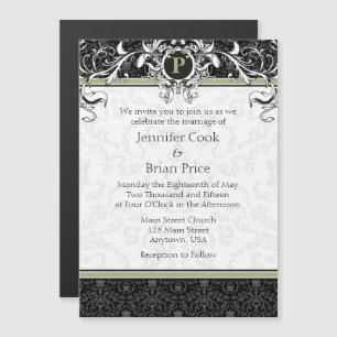 Sage Black Monogram Magnetic Wedding Invitation Magnetische Uitnodiging