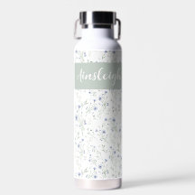 Sage Blau Waterverf Wilde Bloem Monogram Naam