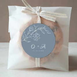 Sage Blauw Elegant Bruiloft Monogram Envelop Afdic Ronde Sticker