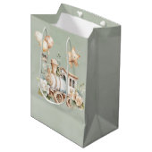 Sage Bloemen Train Boy Baby shower Gift Medium Cadeauzakje (Voorkant Gekanteld)