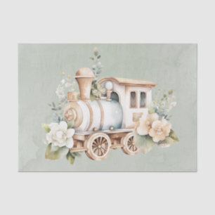 Sage Bloemen Train Boy Baby shower Gift Tissuepapier